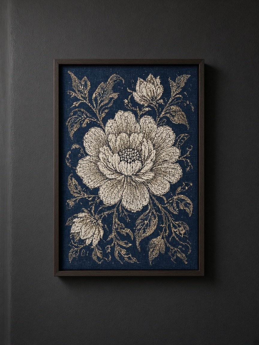 Indigo Bloom Wall Panel — Batik Wall Panels